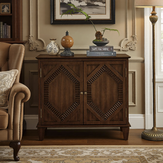 Sunvega Mid Century Modern Sideboard Buffet Cabinet with Spacious Storage and Geometric Accent