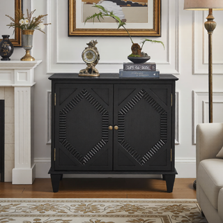 Sunvega Mid Century Modern Sideboard Buffet Cabinet with Spacious Storage and Geometric Accent