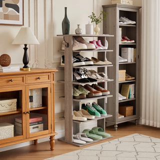 Sunvega 7-Tier Vertical Shoe Storage Organizer with Hooks for Entryway