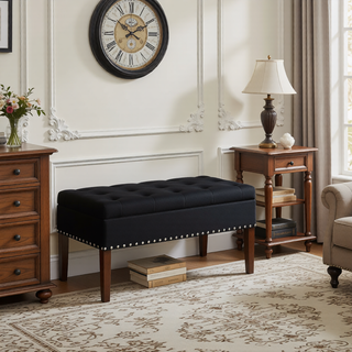 Sunvega Plush Tufted Storage Bench with Nail Accent for Bedroom Seating