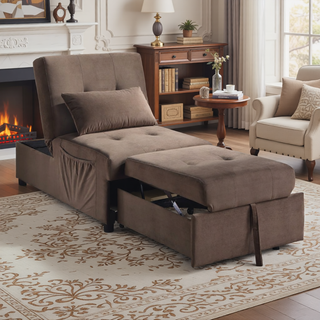 Sunvega Dark Blue Velvet Tufted Solid Wood Lift Top Storage Bench with Pull-out Ottoman