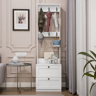 Sunvega Bedroom Nightstand with 2 Drawers and 4-Tier Open Shelving for Storage