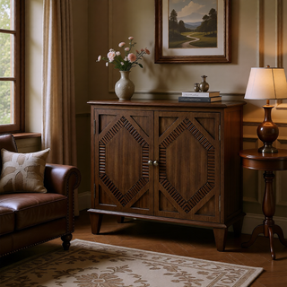 Sunvega Mid Century Modern Sideboard Buffet Cabinet with Spacious Storage and Geometric Accent