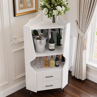 Sunvega Corner Bar Cabinet with Mirrored Back and 2 Drawers for Living Room