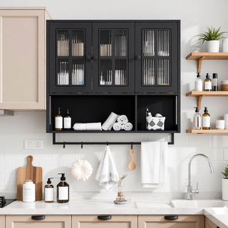 Sunvega Modern Two-Door Wall Cabinet with Three-Tier Storage for Living Room