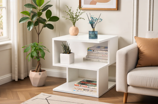 Sunvega Three-Tier Minimalist Shelving Unit with Grid Pattern for Home Storage