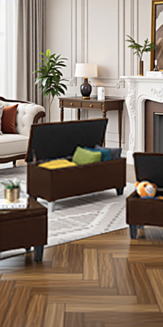 Sunvega Large Storage Ottoman Bench with Tufted Linen Design for Living Room
