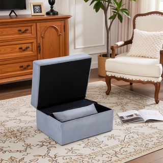 Sunvega Dark Blue Velvet Tufted Solid Wood Lift Top Storage Bench with Pull-out Ottoman