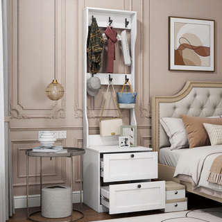 Sunvega Bedroom Nightstand with 2 Drawers and 4-Tier Open Shelving for Storage