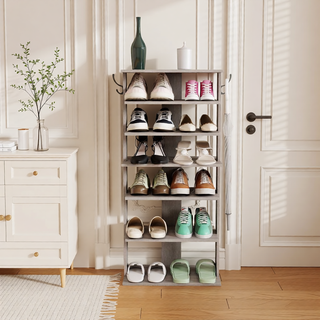 Sunvega 7-Tier Vertical Shoe Storage Organizer with Hooks for Entryway