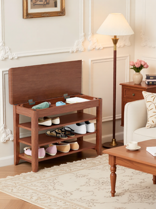Sunvega Solid Wood Entryway Shoe Rack Bench with Hidden Storage for Boots