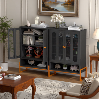 Sunvega Elevated Shoe Cabinet with Adjustable Shelves and Butterfly Doors