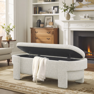 Sunvega Large Linen Upholstered Storage Bench with Foam Seat for Living Room