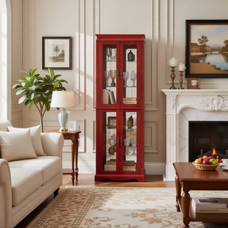 Sunvega Exquisite and Refined Lighted Glass Curio Display Cabinet with Illuminated Multilayer Design