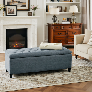 Sunvega Upholstered Tufted Storage Bench with Soft Close Lid and Interior Space