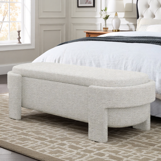 Sunvega Large Linen Upholstered Storage Bench with Foam Seat for Living Room