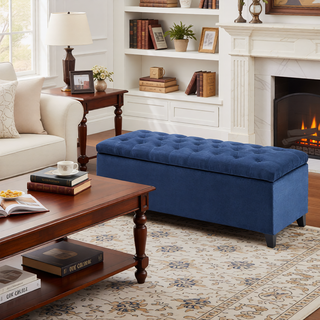 Sunvega Upholstered Tufted Storage Bench with Soft Close Lid and Interior Space