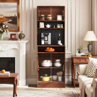 Sunvega Kitchen Pantry Sideboard with Two Sliding Glass Doors and Spacious Countertop