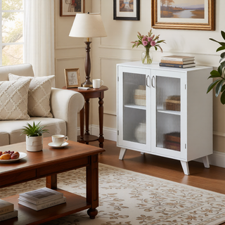 Sunvega Modern 5 Drawer Dresser with White & Walnut Finish for Bedroom