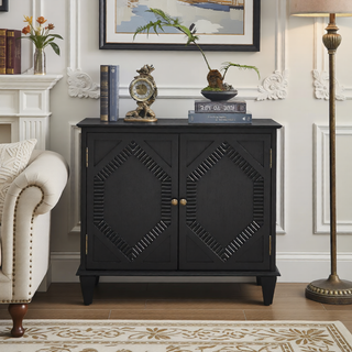 Sunvega Mid Century Modern Sideboard Buffet Cabinet with Spacious Storage and Geometric Accent