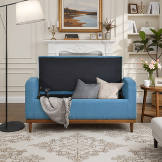 Sunvega Solid Wood Walnut Finish Tufted Dark Gray Upholstered Storage Bench with Lift Top