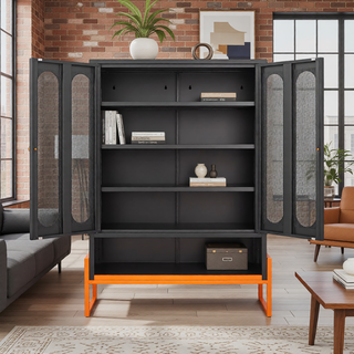 Sunvega Elevated Shoe Cabinet with Adjustable Shelves and Butterfly Doors