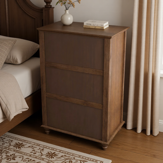 Sunvega Fluted 5 Drawer Dresser with Metal Handle and Wooden Top for Bedroom