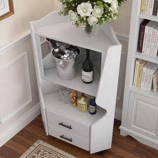 Sunvega Corner Bar Cabinet with Mirrored Back and 2 Drawers for Living Room