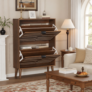 Sunvega Farmhouse Shoe Cabinet with 2 Flip Drawers and Anti-Tipping Device for Corridors