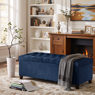 Sunvega Upholstered Tufted Storage Bench with Soft Close Lid and Interior Space