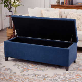 Sunvega Upholstered Tufted Storage Bench with Soft Close Lid and Interior Space