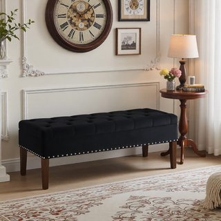 Sunvega Plush Tufted Storage Bench with Nail Accent for Bedroom Seating