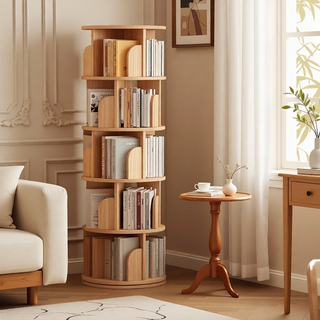 Sunvega 360° Rotating Bookshelf with Wheels and Drawer for Space-Saving Storage