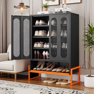 Sunvega Elevated Shoe Cabinet with Adjustable Shelves and Butterfly Doors