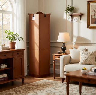 Sunvega Antique Glass Corner Cabinet with Adjustable Shelves and Built-in Light