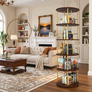 Sunvega 360° Rotating Bookshelf with Wheels and Drawer for Space-Saving Storage