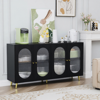 Sunvega White Accent Cabinet with 4 Acrylic Doors for Hallway Living Room