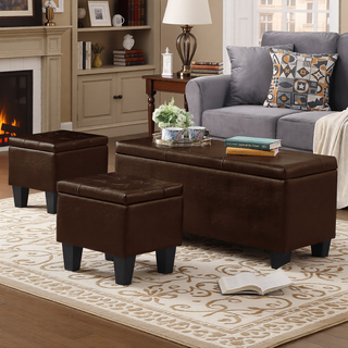 Sunvega Large Storage Ottoman Bench with Tufted Linen Design for Living Room