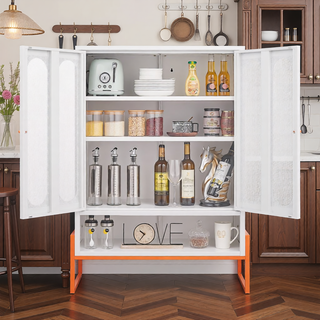 Sunvega Elevated Shoe Cabinet with Adjustable Shelves and Butterfly Doors