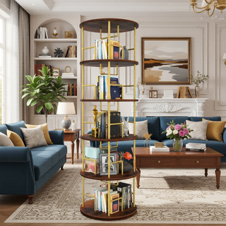 Sunvega 360° Rotating Bookshelf with Wheels and Drawer for Space-Saving Storage