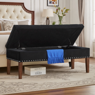 Sunvega Plush Tufted Storage Bench with Nail Accent for Bedroom Seating