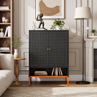 Sunvega Elevated Shoe Cabinet with Adjustable Shelves and Butterfly Doors