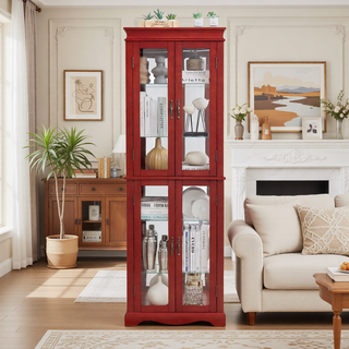 Sunvega Exquisite and Refined Lighted Glass Curio Display Cabinet with Illuminated Multilayer Design