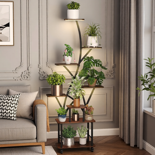 Sunvega 9 Tiered 63 Inch Tall Indoor Plant Stand with Grow Light for Multiple Plants