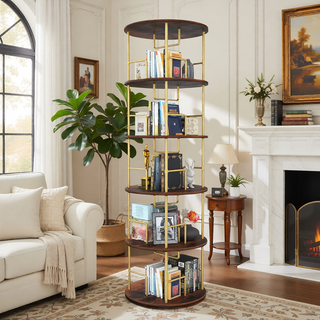 Sunvega 360° Rotating Bookshelf with Wheels and Drawer for Space-Saving Storage