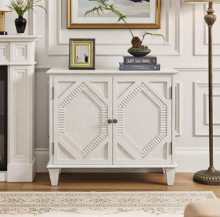 Sunvega Mid Century Modern Sideboard Buffet Cabinet with Spacious Storage and Geometric Accent