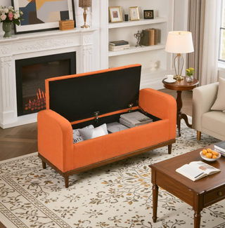 Sunvega Solid Wood Walnut Finish Tufted Dark Gray Upholstered Storage Bench with Lift Top