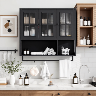 Sunvega Modern Two-Door Wall Cabinet with Three-Tier Storage for Living Room
