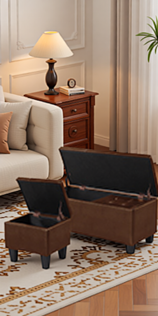 Sunvega Large Storage Ottoman Bench with Tufted Linen Design for Living Room