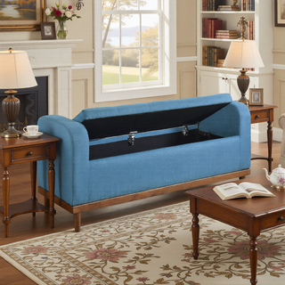 Sunvega Solid Wood Walnut Finish Tufted Dark Gray Upholstered Storage Bench with Lift Top